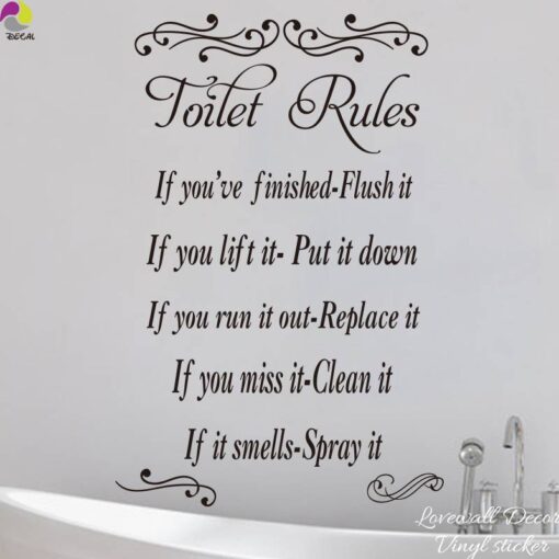 http://ineedaclean.com Wall Sticker Toilet Rules for Bathroom New Arrivals Bathroom Shop cb5feb1b7314637725a2e7: Black|Blue|Brown|chocolate|dark blue|gold|green|grey|light blue|light green|light grey|light purple|mint|nude|Purple|Red|Silver|soft pink|Yellow|Orange|Pink|white  I Need A Clean http://ineedaclean.com/the-clean-store/wall-sticker-toilet-rules-for-bathroom/