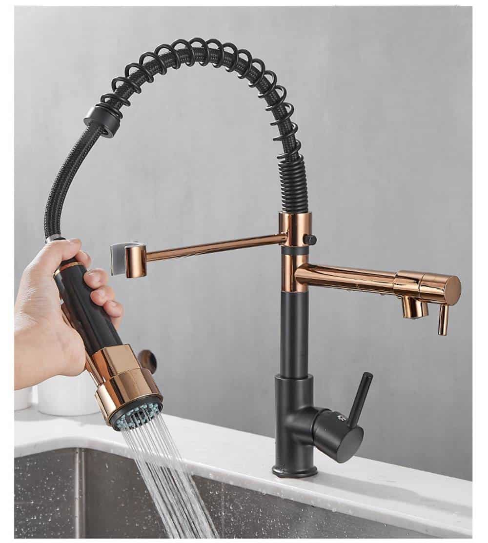 Black Rose Gold Kitchen Faucet Nickel Brushed Spring Pull Down Faucets 2 Functions Stream Spray Hot And Cold Water Mixer Taps